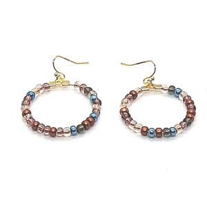 Multi Color Seed Beads Hoop Earrings Gold Tone Hypoallergenic Fishhook Ear Wires